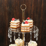3-Tier Gold Cupcake Stand – 2ft Acrylic and Metal Dessert Display Tower with Hanging Crystals