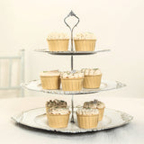 3-Tier Whitewashed Plastic Cupcake Tower Stand with Antique Gold Embossed Baroque Rim 13inch