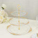 3-Tier Clear Plastic Cupcake Tower Stand with Gold Embossed Baroque Rim