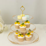 3-Tier Clear Plastic Cupcake Tower Stand with Gold Embossed Baroque Rim