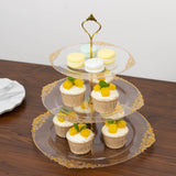 3-Tier Clear Plastic Cupcake Tower Stand with Gold Embossed Baroque Rim