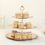 3-Tier Metallic Gold Plastic Cupcake Tower Stand with Embossed Baroque Rim 13inch Round Cake Dessert