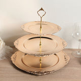 3-Tier Metallic Gold Plastic Cupcake Tower Stand with Embossed Baroque Rim 13inch Round Cake Dessert