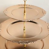 3-Tier Metallic Gold Plastic Cupcake Tower Stand with Embossed Baroque Rim 13inch Round Cake Dessert