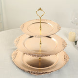 3-Tier Metallic Gold Plastic Cupcake Tower Stand with Embossed Baroque Rim 13inch Round Cake Dessert