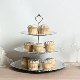 3-Tier Metallic Silver Plastic Cupcake Tower Stand with Embossed Baroque Rim, 13inch Round Cake