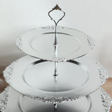 3-Tier Metallic Silver Plastic Cupcake Tower Stand with Embossed Baroque Rim, 13inch Round Cake