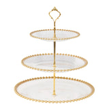 14inch Clear 3-Tier Plastic Dessert Display Stand With Gold Beaded Rim, Round Cupcake Tower#whtbkgd_99