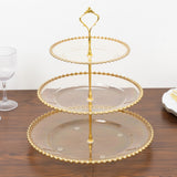 Clear Gold Glittered 3-Tier Plastic Dessert Display Stand With Gold Beaded Rim