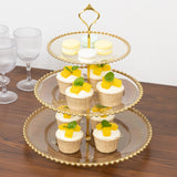 Clear Gold Glittered 3-Tier Plastic Dessert Display Stand With Gold Beaded Rim