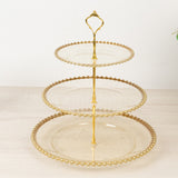 Clear Gold Glittered 3-Tier Plastic Dessert Display Stand With Gold Beaded Rim