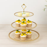 Clear Gold Glittered 3-Tier Plastic Dessert Display Stand With Gold Beaded Rim