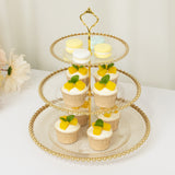 Clear Gold Glittered 3-Tier Plastic Dessert Display Stand With Gold Beaded Rim