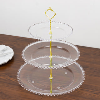 <h3 style="margin-left:0px;"><strong>Clear 3-Tier Round Plastic Cupcake Tower Stand with Beaded Rim</strong>