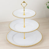 14inch White 3-Tier Plastic Dessert Display Stand With Gold Beaded Rim