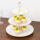 14inch White 3-Tier Plastic Dessert Display Stand With Gold Beaded Rim