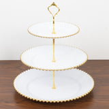 14inch White 3-Tier Plastic Dessert Display Stand With Gold Beaded Rim