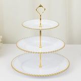 14inch White 3-Tier Plastic Dessert Display Stand With Gold Beaded Rim