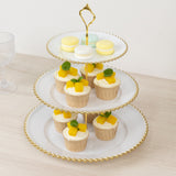 14inch White 3-Tier Plastic Dessert Display Stand With Gold Beaded Rim