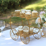 14inch Tall Gold Metal Cinderella Carriage Wedding Cake Stand, 2-Tier Princess Carriage Cupcake