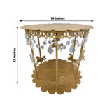 14inch Gold Metal Carousel Cake Stand with Hanging Acrylic Beads