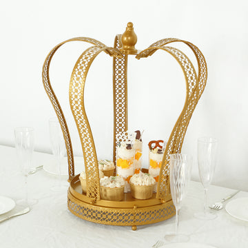 19" Gold Metal Crown Wedding Cake Stand, Princess Tiara Cupcake Dessert Display Stand