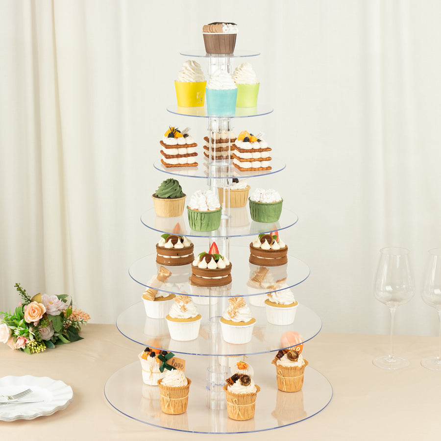 7-Tier Clear Round Acrylic Cupcake Tower Stand, Heavy Duty Cake Stand Dessert