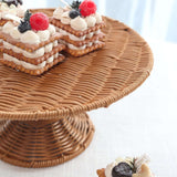 Natural Plastic Rattan Wicker Pedestal Cupcake Stand, 12inch Round Dessert Cake Table Display