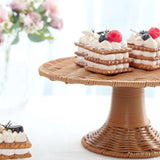 Natural Plastic Rattan Wicker Pedestal Cupcake Stand, 12inch Round Dessert Cake Table Display