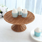 Natural Plastic Rattan Wicker Pedestal Cupcake Stand, 12inch Round Dessert Cake Table Display