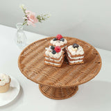 Natural Plastic Rattan Wicker Pedestal Cupcake Stand, 12inch Round Dessert Cake Table Display