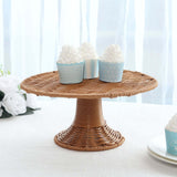 Natural Plastic Rattan Wicker Pedestal Cupcake Stand, 12inch Round Dessert Cake Table Display