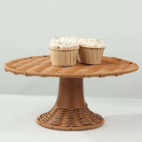 Natural Plastic Rattan Wicker Pedestal Cupcake Stand, 12inch Round Dessert Cake Table Display