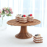 Natural Plastic Rattan Wicker Pedestal Cupcake Stand, 12inch Round Dessert Cake Table Display