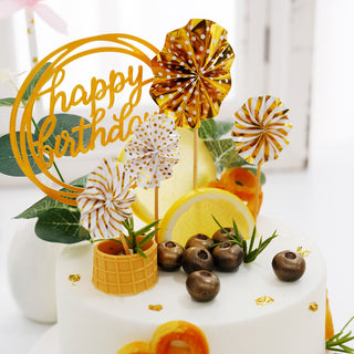 Add a Touch of Elegance with Gold/White Happy Birthday Cake Topper