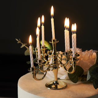 Make Every Celebration Sparkle with the Metallic Gold Candelabra Cake Topper