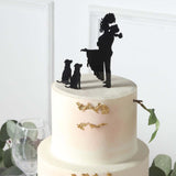 7inch Black Acrylic Bride and Groom With Two Pet Dogs Cake Toppers