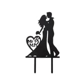 7inch Tall Black Acrylic Silhouette Mr and Mrs Wedding Cake Topper#whtbkgd