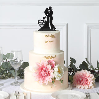 Create a Timeless and Elegant Wedding Cake with the 7" Tall Black Acrylic Silhouette Mr and Mrs Wedding Cake Topper