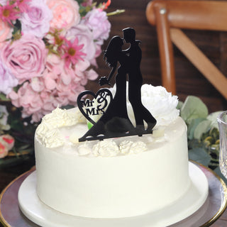Add Elegance to Your Wedding Cake with the 7" Tall Black Acrylic Silhouette Mr and Mrs Wedding Cake Topper