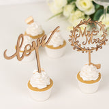 Set of 2 Rustic Mr & Mrs and Love Wedding Cake Topper Decorations, Natural Wooden