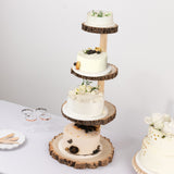 4-Tier Natural Rustic Wood Slice Dessert Stand, Farmhouse Style Wooden Cupcake Tower Display Stand