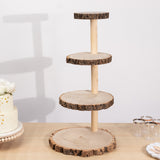 4-Tier Natural Rustic Wood Slice Dessert Stand, Farmhouse Style Wooden Cupcake Tower Display Stand