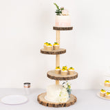 4-Tier Natural Rustic Wood Slice Dessert Stand, Farmhouse Style Wooden Cupcake Tower Display Stand