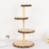 4-Tier Natural Rustic Wood Slice Dessert Stand, Farmhouse Style Wooden Cupcake Tower Display Stand