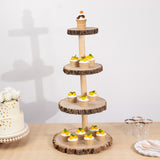 4-Tier Natural Rustic Wood Slice Dessert Stand, Farmhouse Style Wooden Cupcake Tower Display Stand