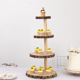 4-Tier Natural Rustic Wood Slice Dessert Stand, Farmhouse Style Wooden Cupcake Tower Display Stand