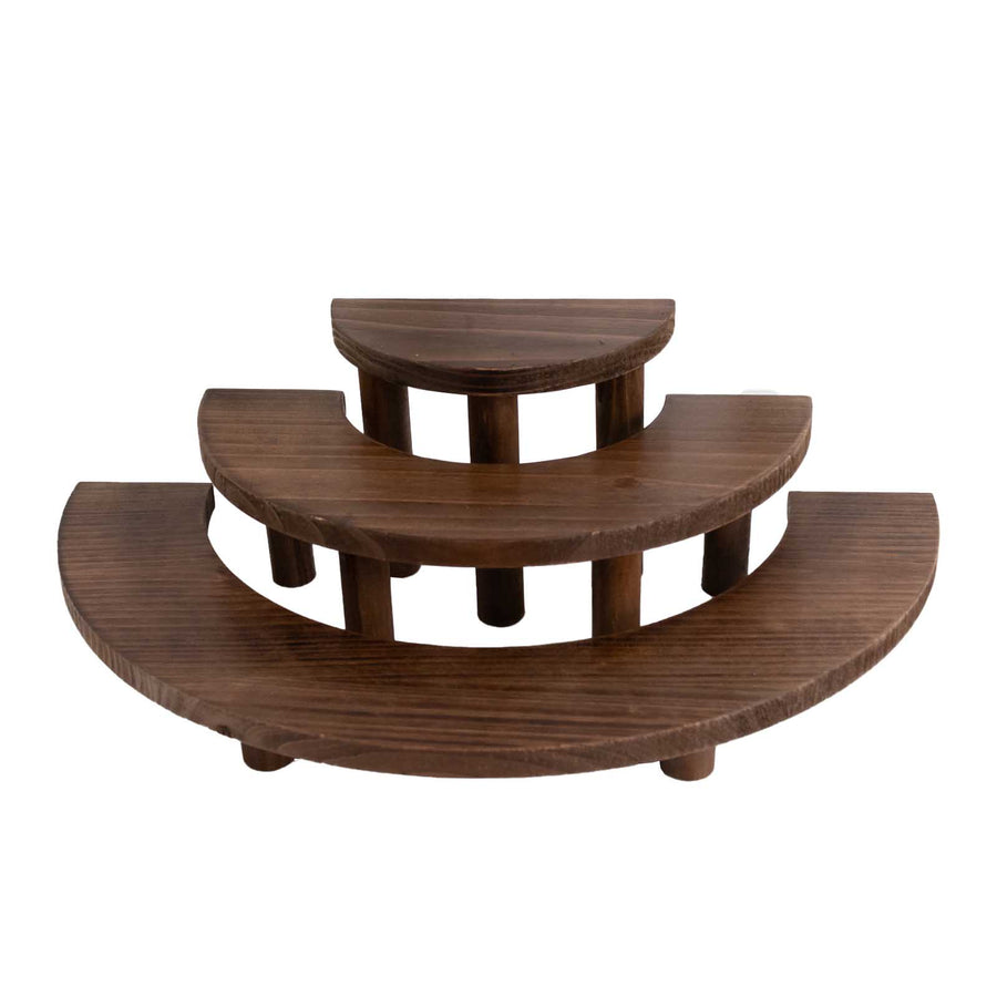 Set of 3 Rustic Brown Half Moon 3-Tier Wooden Cupcake Stands, Semi Circle Pedestal#whtbkgd