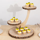 3-Tier Natural Rustic Branch Dessert Display Stand, Farmhouse Style Wood Slice Cake Cupcake Holder