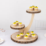 3-Tier Natural Rustic Branch Dessert Display Stand, Farmhouse Style Wood Slice Cake Cupcake Holder